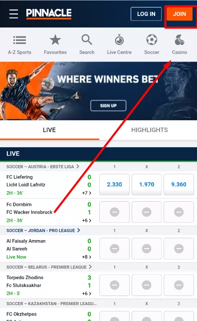 Pinnacle join Button